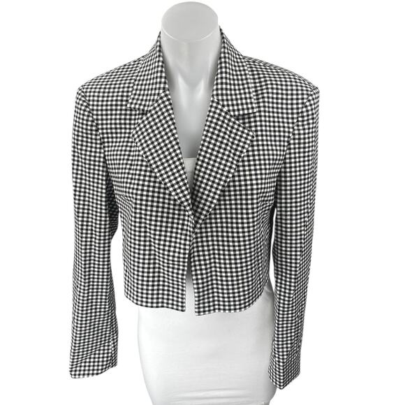 Zara Black White Gingham Check Open Long Sleeve Crop Blazer Suit Jacket Size XS - Picture 1 of 4